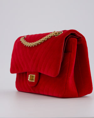 Chanel Red Velvet Reissue 2.55 Quilted Medium Double Flap Bag with Gold Hardware