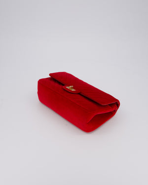 Chanel Red Velvet Reissue 2.55 Quilted Medium Double Flap Bag with Gold Hardware