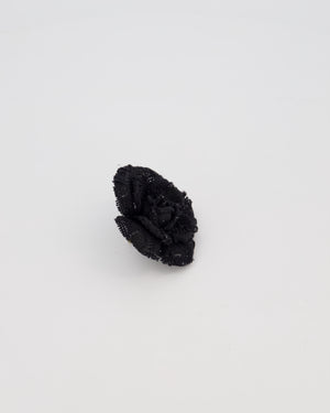 Chanel Black Embroidered Camelia Brooch with Mixed Fabric Texture