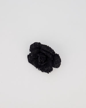 Chanel Black Embroidered Camelia Brooch with Mixed Fabric Texture