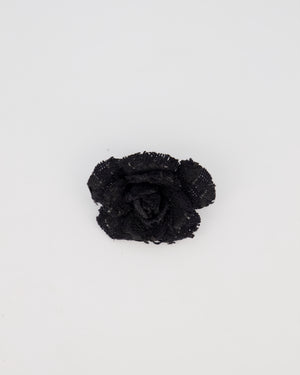 Chanel Black Embroidered Camelia Brooch with Mixed Fabric Texture