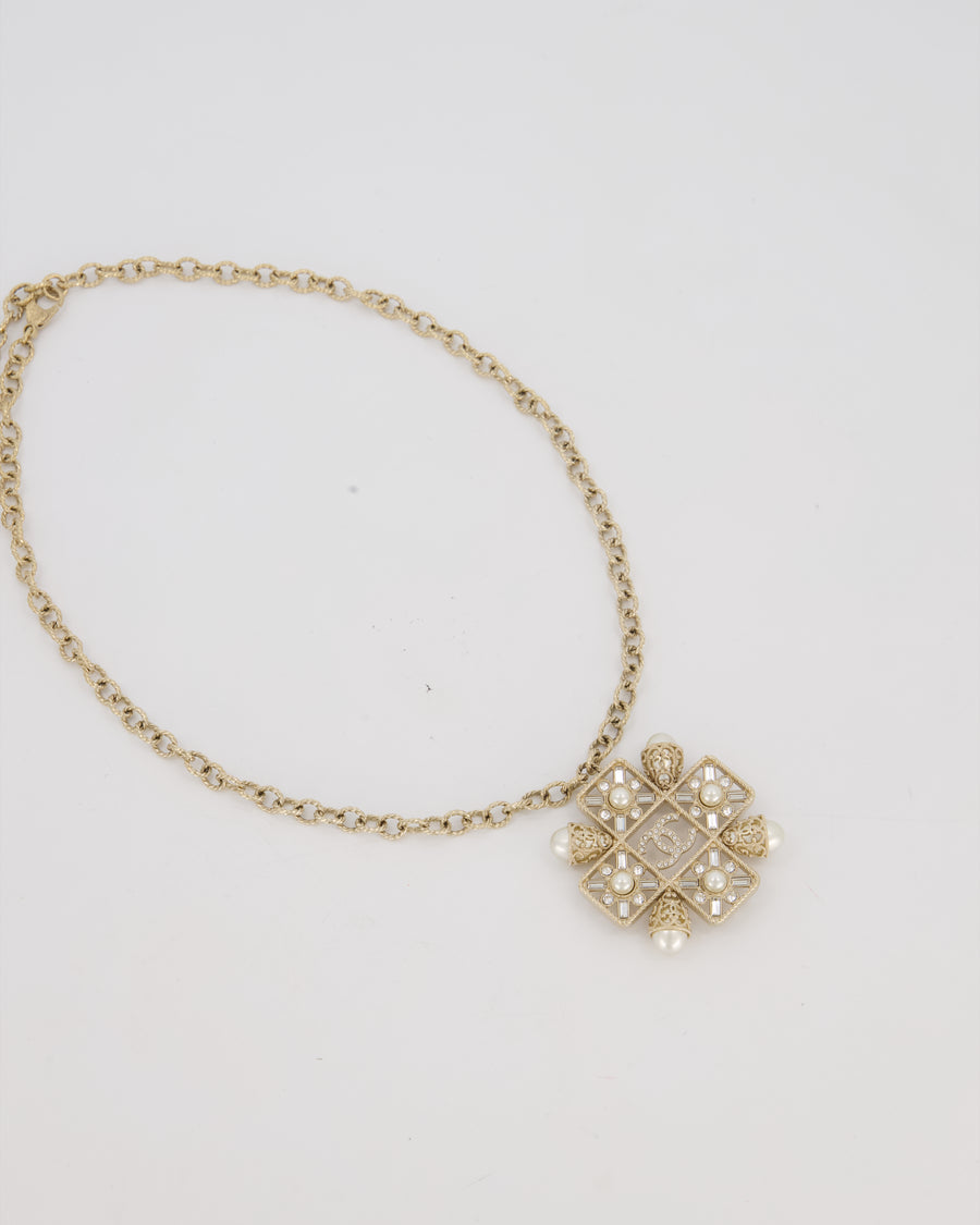 Chanel Byzantine Gold Necklace with CC, Pearls and Crystal Details