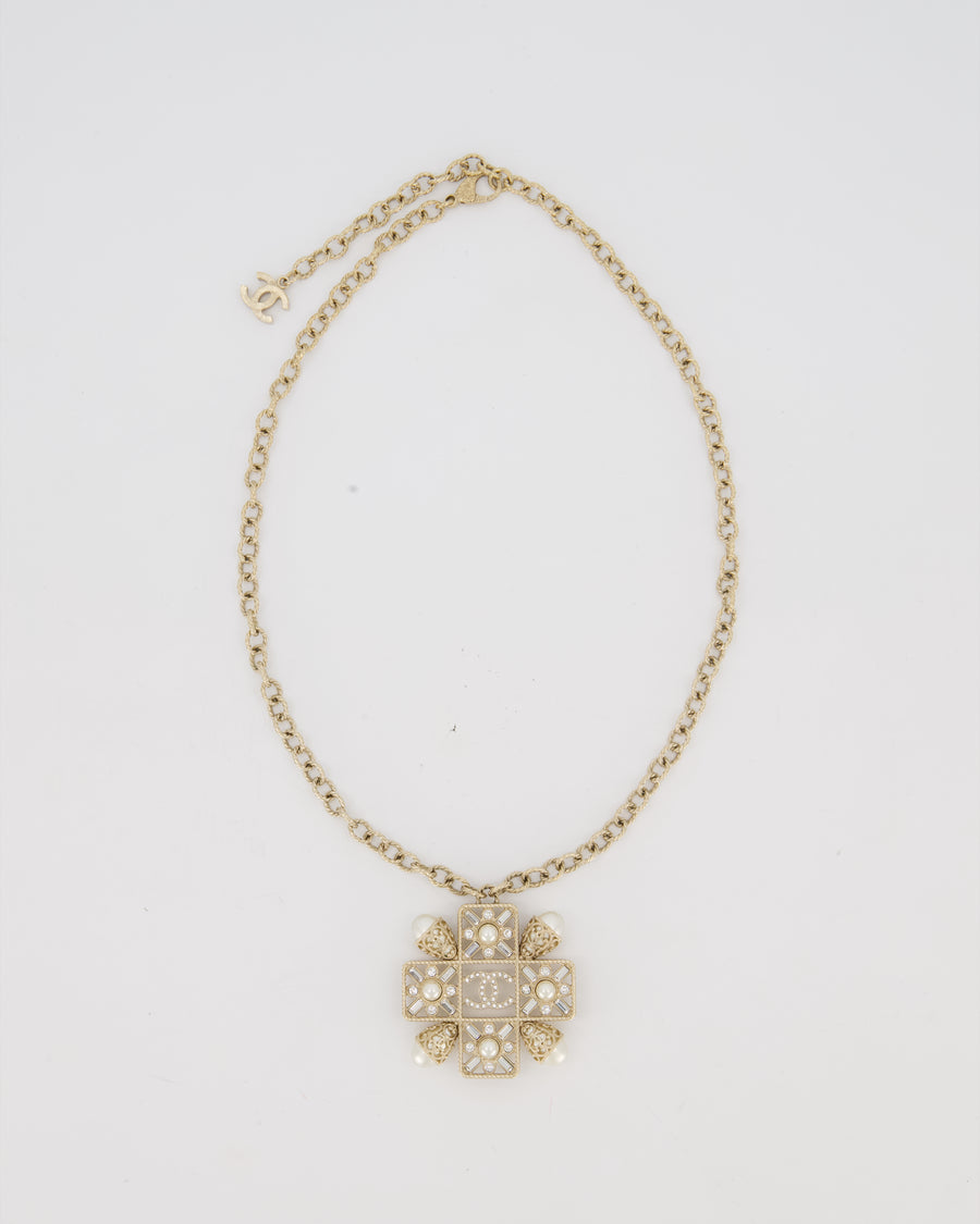 Chanel Byzantine Gold Necklace with CC, Pearls and Crystal Details