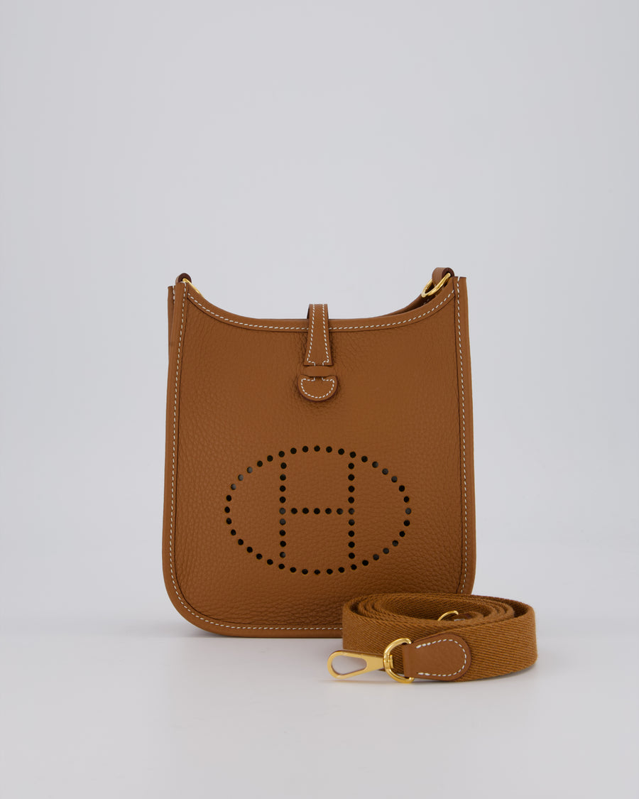 Hermès Mini Evelyne 16 Bag in Gold Clemence Leather with Gold Hardware