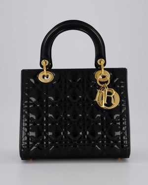 Christian Dior Medium Lady Dior Bag in Black Patent Leather With Gold Hardware