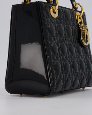 Christian Dior Medium Lady Dior Bag in Black Patent Leather With Gold Hardware
