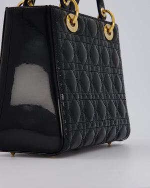 Christian Dior Medium Lady Dior Bag in Black Patent Leather With Gold Hardware