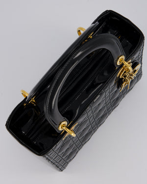 Christian Dior Medium Lady Dior Bag in Black Patent Leather With Gold Hardware