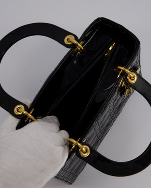 Christian Dior Medium Lady Dior Bag in Black Patent Leather With Gold Hardware