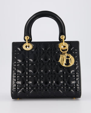 Christian Dior Medium Lady Dior Bag in Black Patent Leather With Gold Hardware