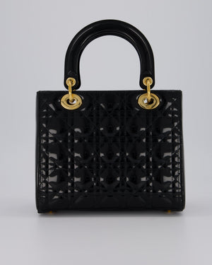 Christian Dior Medium Lady Dior Bag in Black Patent Leather With Gold Hardware