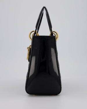 Christian Dior Medium Lady Dior Bag in Black Patent Leather With Gold Hardware