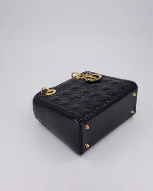 Christian Dior Medium Lady Dior Bag in Black Patent Leather With Gold Hardware