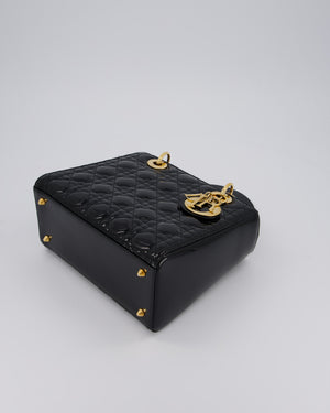 Christian Dior Medium Lady Dior Bag in Black Patent Leather With Gold Hardware