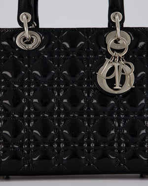 Christian Dior Medium Lady Dior Bag in Black Patent Leather With Silver Hardware