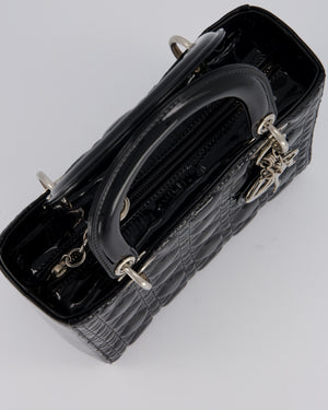 Christian Dior Medium Lady Dior Bag in Black Patent Leather With Silver Hardware