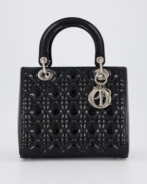 Christian Dior Medium Lady Dior Bag in Black Patent Leather With Silver Hardware