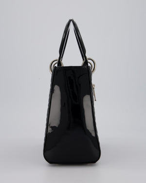 Christian Dior Medium Lady Dior Bag in Black Patent Leather With Silver Hardware