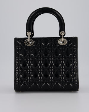 Christian Dior Medium Lady Dior Bag in Black Patent Leather With Silver Hardware