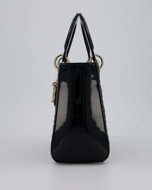 Christian Dior Medium Lady Dior Bag in Black Patent Leather With Silver Hardware