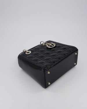 Christian Dior Medium Lady Dior Bag in Black Patent Leather With Silver Hardware