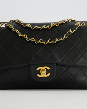 Chanel Vintage Medium Classic Double Flap Bag in Black Lambskin Leather with 24K Gold Hardware
