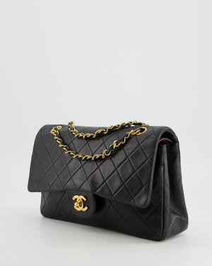 Chanel Vintage Medium Classic Double Flap Bag in Black Lambskin Leather with 24K Gold Hardware