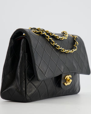 Chanel Vintage Medium Classic Double Flap Bag in Black Lambskin Leather with 24K Gold Hardware