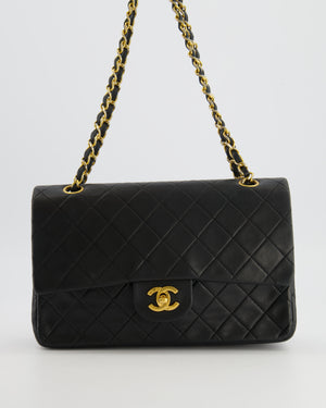 Chanel Vintage Medium Classic Double Flap Bag in Black Lambskin Leather with 24K Gold Hardware