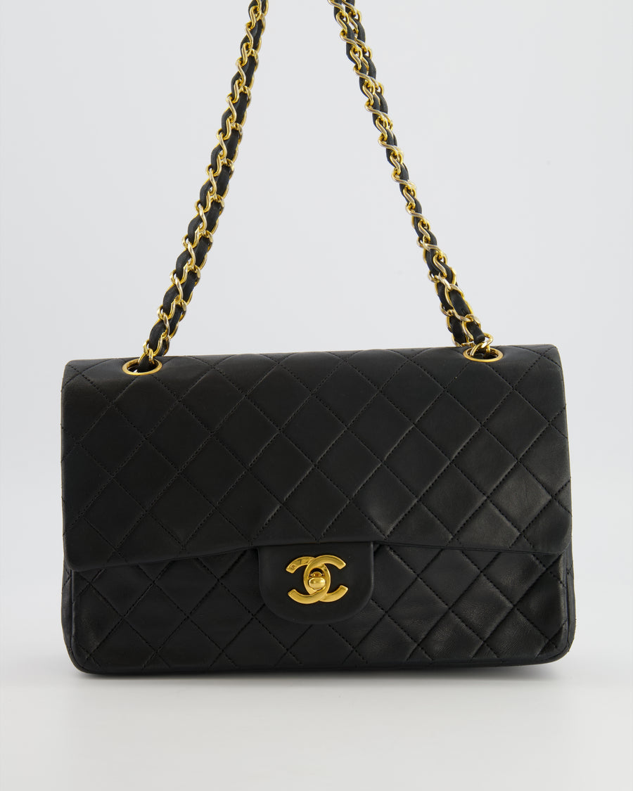 Chanel Vintage Medium Classic Double Flap Bag in Black Lambskin Leather with 24K Gold Hardware