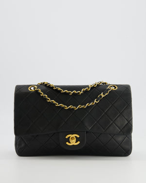 Chanel Vintage Medium Classic Double Flap Bag in Black Lambskin Leather with 24K Gold Hardware