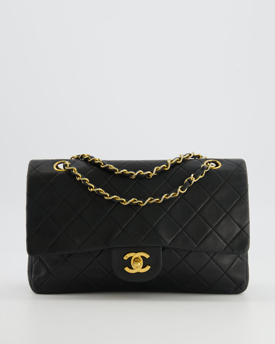 Chanel Vintage Medium Classic Double Flap Bag in Black Lambskin Leather with 24K Gold Hardware