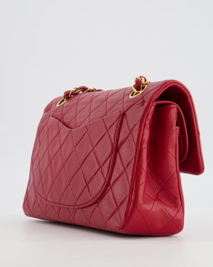 Chanel Vintage Small Classic Double Flap Bag in Red Lambskin Leather with 24K Gold Hardware