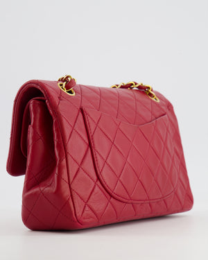 Chanel Vintage Small Classic Double Flap Bag in Red Lambskin Leather with 24K Gold Hardware