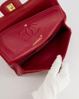 Chanel Vintage Small Classic Double Flap Bag in Red Lambskin Leather with 24K Gold Hardware
