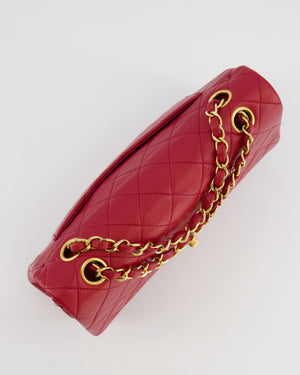 Chanel Vintage Small Classic Double Flap Bag in Red Lambskin Leather with 24K Gold Hardware