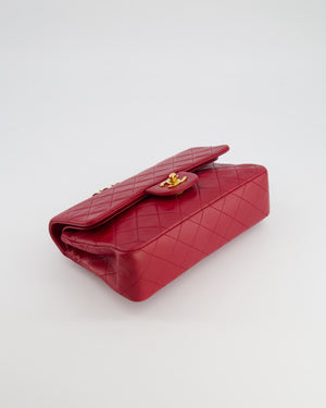Chanel Vintage Small Classic Double Flap Bag in Red Lambskin Leather with 24K Gold Hardware