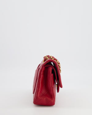 Chanel Vintage Small Classic Double Flap Bag in Red Lambskin Leather with 24K Gold Hardware