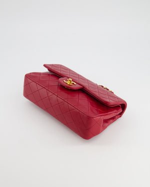 Chanel Vintage Small Classic Double Flap Bag in Red Lambskin Leather with 24K Gold Hardware