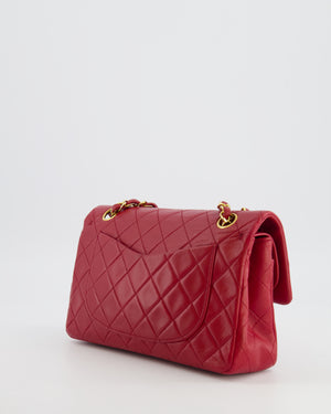 Chanel Vintage Small Classic Double Flap Bag in Red Lambskin Leather with 24K Gold Hardware