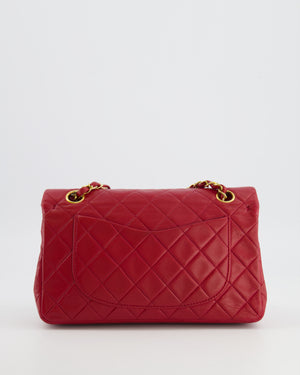 Chanel Vintage Small Classic Double Flap Bag in Red Lambskin Leather with 24K Gold Hardware