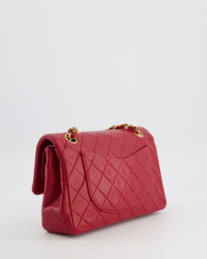 Chanel Vintage Small Classic Double Flap Bag in Red Lambskin Leather with 24K Gold Hardware