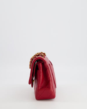 Chanel Vintage Small Classic Double Flap Bag in Red Lambskin Leather with 24K Gold Hardware