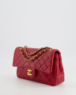 Chanel Vintage Small Classic Double Flap Bag in Red Lambskin Leather with 24K Gold Hardware