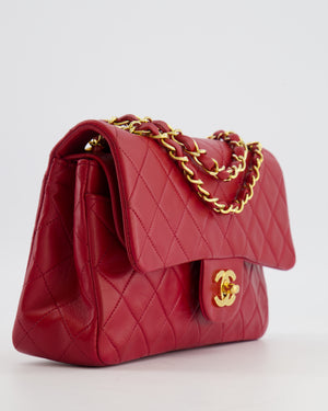 Chanel Vintage Small Classic Double Flap Bag in Red Lambskin Leather with 24K Gold Hardware