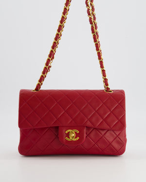 Chanel Vintage Small Classic Double Flap Bag in Red Lambskin Leather with 24K Gold Hardware