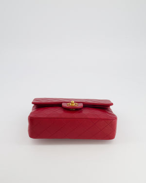 Chanel Vintage Small Classic Double Flap Bag in Red Lambskin Leather with 24K Gold Hardware