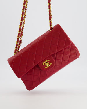 Chanel Vintage Small Classic Double Flap Bag in Red Lambskin Leather with 24K Gold Hardware