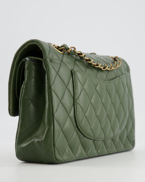 Chanel Medium Classic Double Flap Bag in Olive Green Lambskin Leather with Gold Hardware