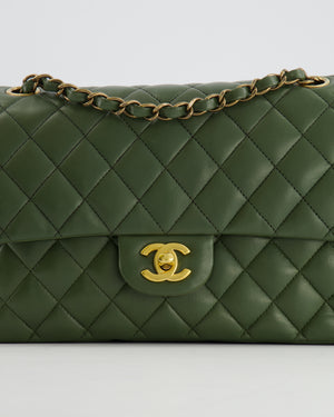 Chanel Medium Classic Double Flap Bag in Olive Green Lambskin Leather with Gold Hardware